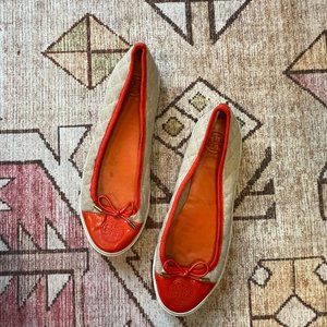 Tory Burch Orange Quilted Texture Flats